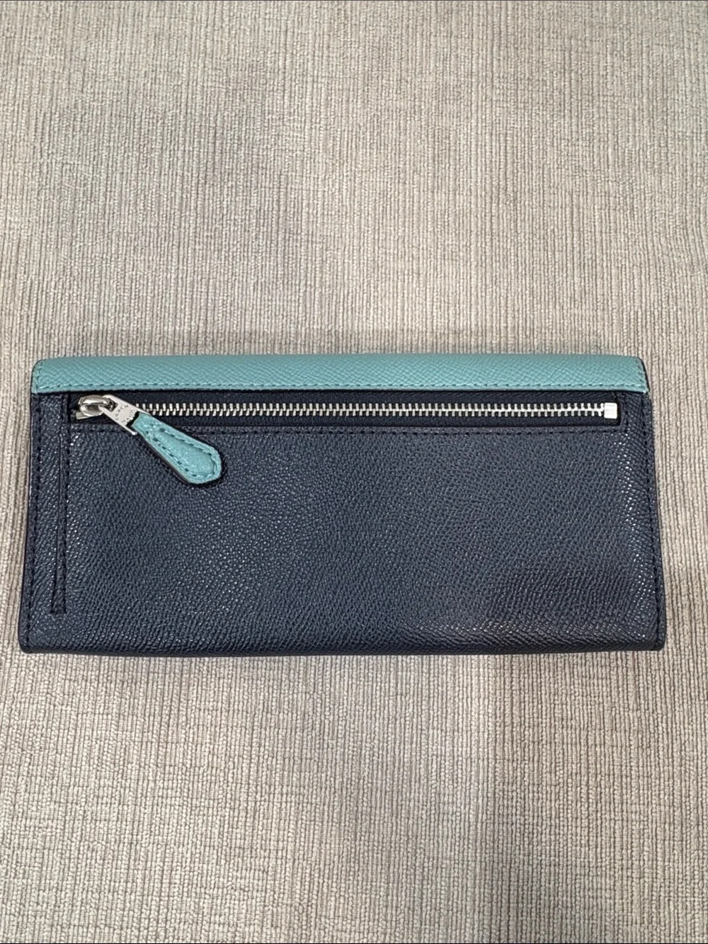 Coach Two-Tone Light Blue and Navy Leather Continental Wallet